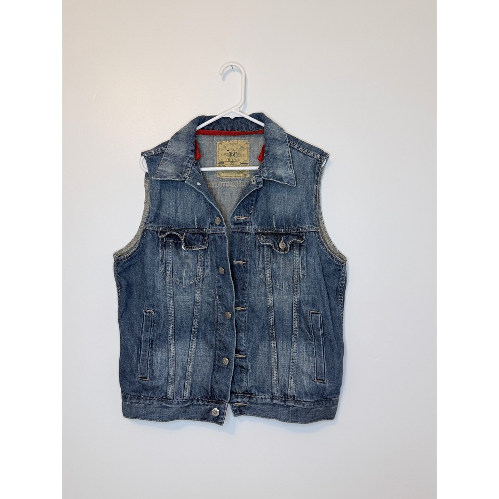 Bare Fox Vintage Denim Vest Mens XL Medium Wash Sleeveless Jean Jacket